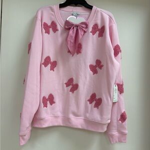 Better Together Elegant Pink Bow-Embellished Sweatshirt with Bow Scrunchie